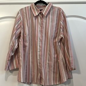 Westbound No Iron Collar Button Down 3/4 Sleeve Multicolor Striped Top